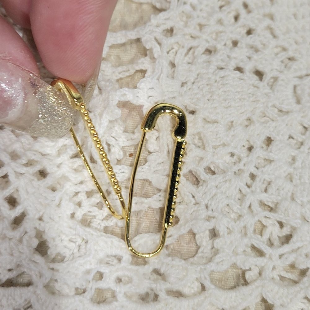 GOLD OVER STERLING SILVER SAFETY PIN 🧷 EARRINGS - Picture 1 of 7